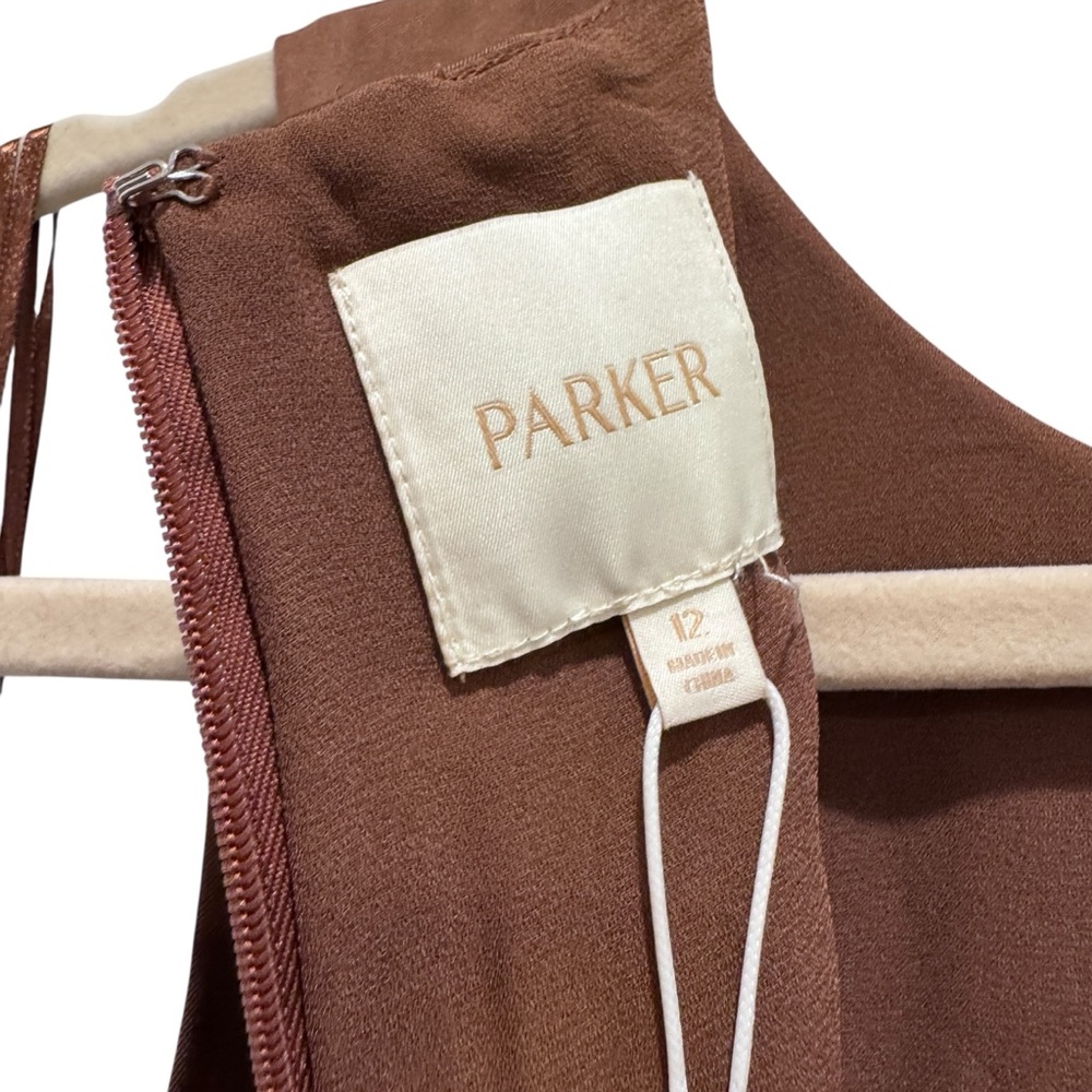 NWT Parker Angie Layered Ruffle Satin Maxi Dress Formal Wedding Brown Umber 12 - Picture 5 of 16